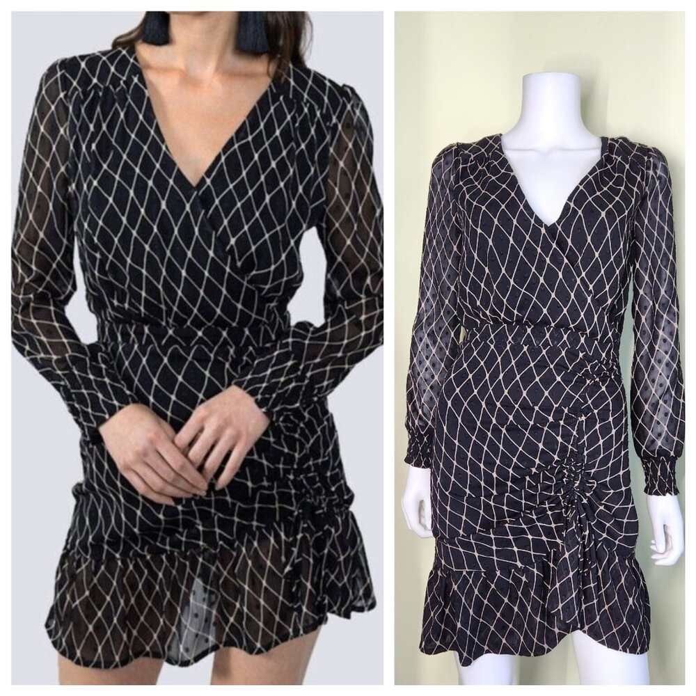 Allison New York Anthropologie Gabriella Mini Dress Size S Black Beige Geo Print